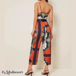 Scarf Print NEW Mod Retro Cami V-Neck Jumpsuit
